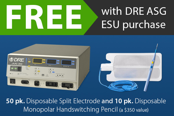 For a limited time, receive FREE electrosurgical supplies when you purchase any DRE ASG ESU model.